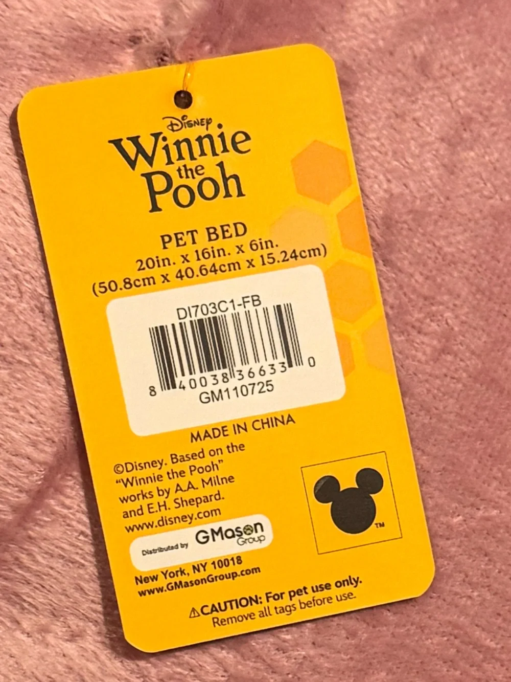 Disney Winnie the Pooh Pink Plush Small Pet Bed with Patterned Trim